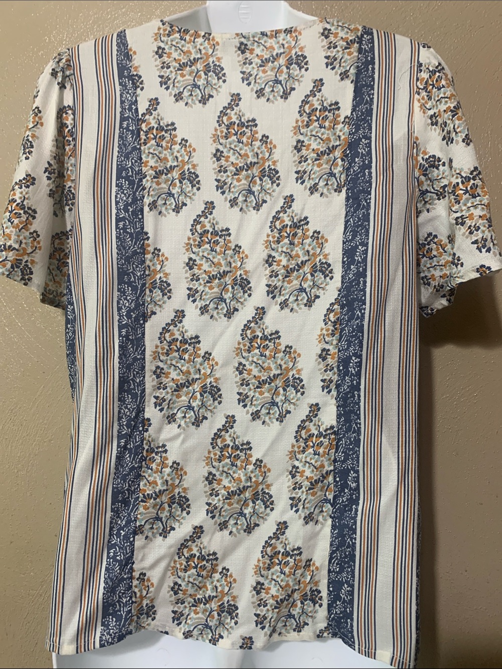 Lucky Brand White Floral Stripe Short-Sleeve Blouse - Picture 3 of 4